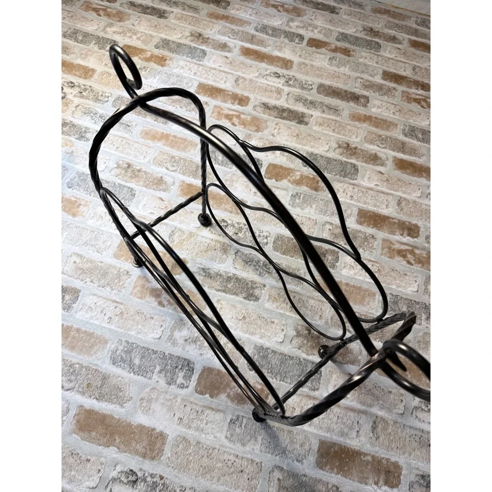Wrought Iron 6 Bottle Wine Rack Countertop Scrollwork‎ Bronze Metal Wine Holder